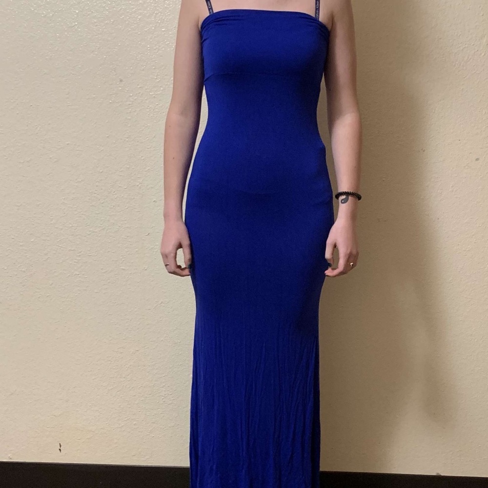 Blue strapless tube dress